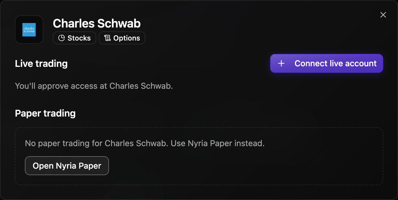 Connecting Charles Schwab from Integrations.